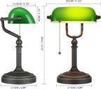 Glass Bankers Desk Lamp with Pull Chain Switch