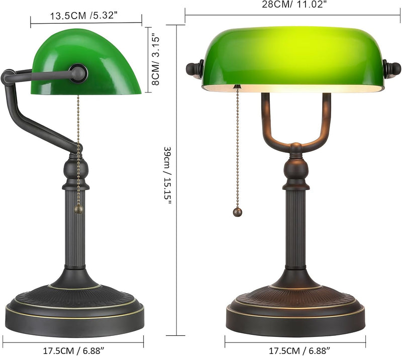 Glass Bankers Desk Lamp USB Fast Charging Port