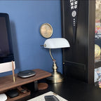 Glass Bankers Desk Lamp with Pull Chain Switch