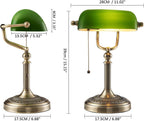 Glass Bankers Desk Lamp with Pull Chain Switch
