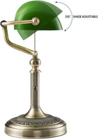 Glass Bankers Desk Lamp with Pull Chain Switch