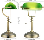 Glass Bankers Desk Lamp with Pull Chain Switch