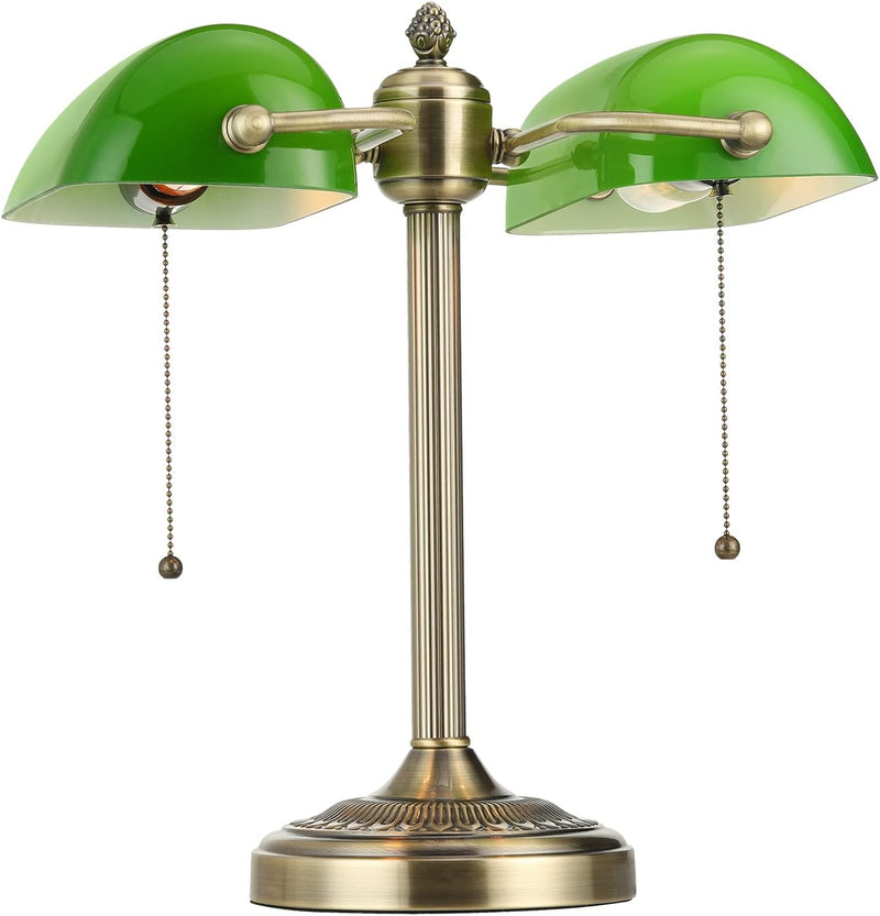 Glass Bankers Desk Lamp USB Fast Charging Port