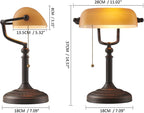 Glass Bankers Desk Lamp with Pull Chain Switch