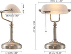 Glass Bankers Desk Lamp with Pull Chain Switch