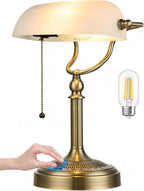 Glass Bankers Desk Lamp with Pull Chain Switch