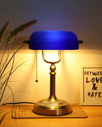 Glass Bankers Desk Lamp with Pull Chain Switch