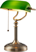 Glass Bankers Desk Lamp with Pull Chain Switch
