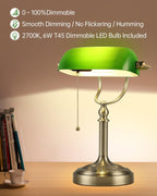 Glass Bankers Desk Lamp with Pull Chain Switch