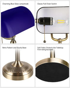 Glass Bankers Desk Lamp with Pull Chain Switch