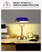 Glass Bankers Desk Lamp with Pull Chain Switch