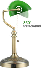 Glass Bankers Desk Lamp with Pull Chain Switch