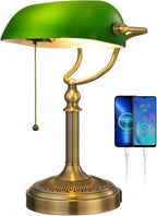 Glass Bankers Desk Lamp with Pull Chain Switch