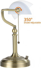 Glass Bankers Desk Lamp with Pull Chain Switch