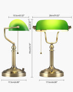 Glass Bankers Desk Lamp with Pull Chain Switch
