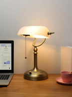 Glass Bankers Desk Lamp with Pull Chain Switch