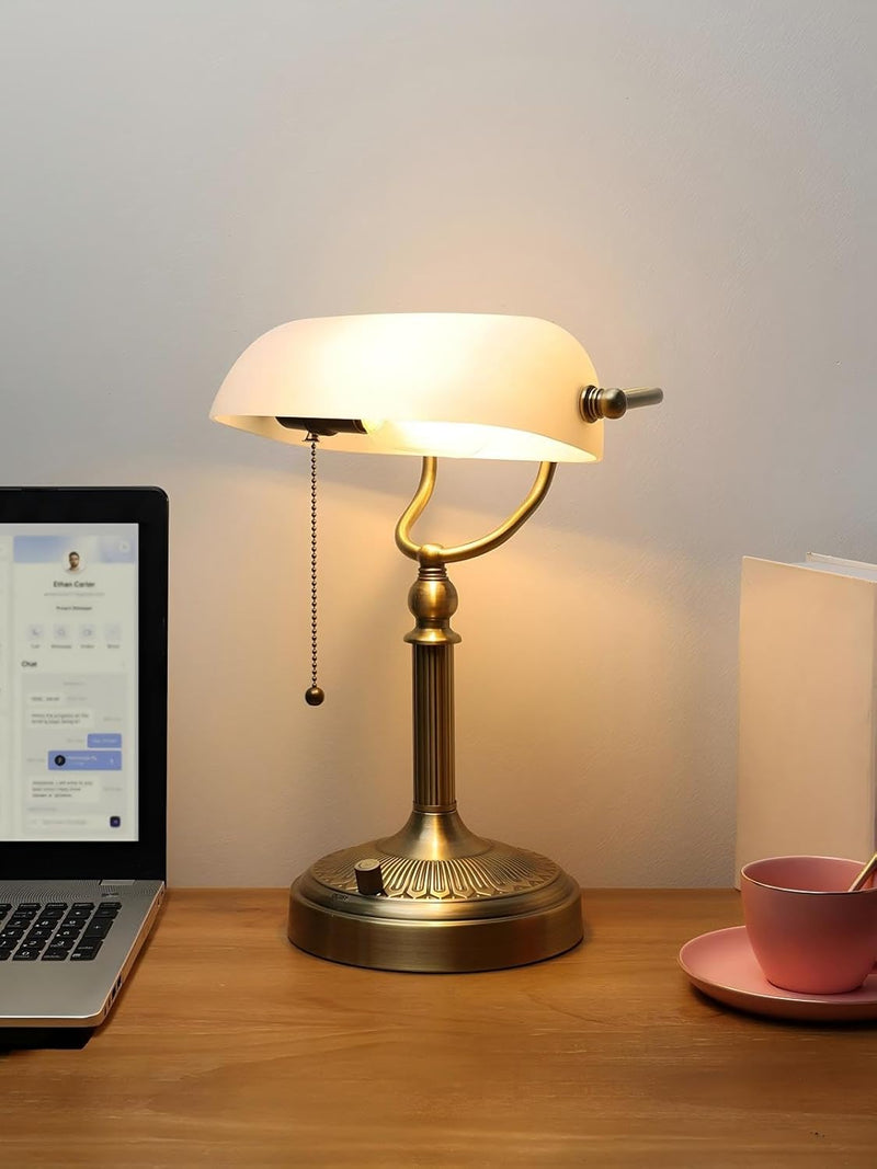 Glass Bankers Desk Lamp USB Fast Charging Port