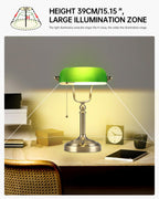 Glass Bankers Desk Lamp with Pull Chain Switch