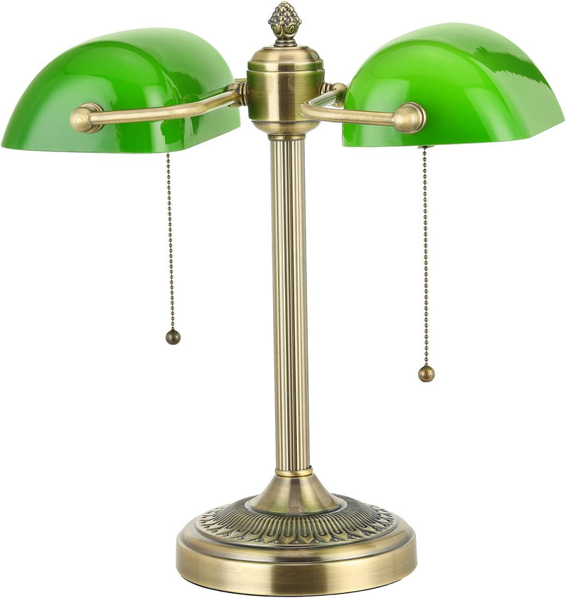 Glass Bankers Desk Lamp USB Fast Charging Port