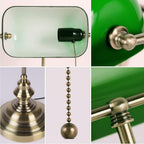 Glass Bankers Desk Lamp with Pull Chain Switch