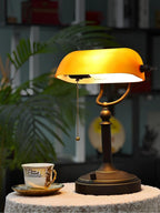 Glass Bankers Desk Lamp with Pull Chain Switch