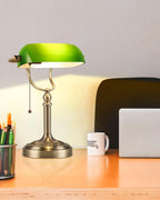 Glass Bankers Desk Lamp with Pull Chain Switch