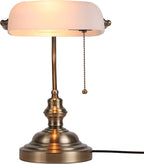 Glass Bankers Desk Lamp with Pull Chain Switch