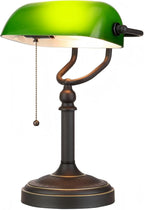 Glass Bankers Desk Lamp with Pull Chain Switch