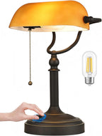 Glass Bankers Desk Lamp with Pull Chain Switch