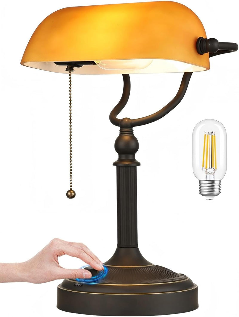 Glass Bankers Desk Lamp USB Fast Charging Port