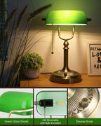 Glass Bankers Desk Lamp with Pull Chain Switch