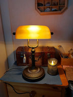 Glass Bankers Desk Lamp with Pull Chain Switch