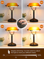 Glass Bankers Desk Lamp with Pull Chain Switch