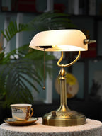 Glass Bankers Desk Lamp with Pull Chain Switch