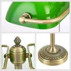 Glass Bankers Desk Lamp with Pull Chain Switch