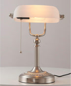 Glass Bankers Desk Lamp with Pull Chain Switch