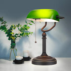 Glass Bankers Desk Lamp with Pull Chain Switch