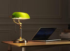 Glass Bankers Desk Lamp with Pull Chain Switch