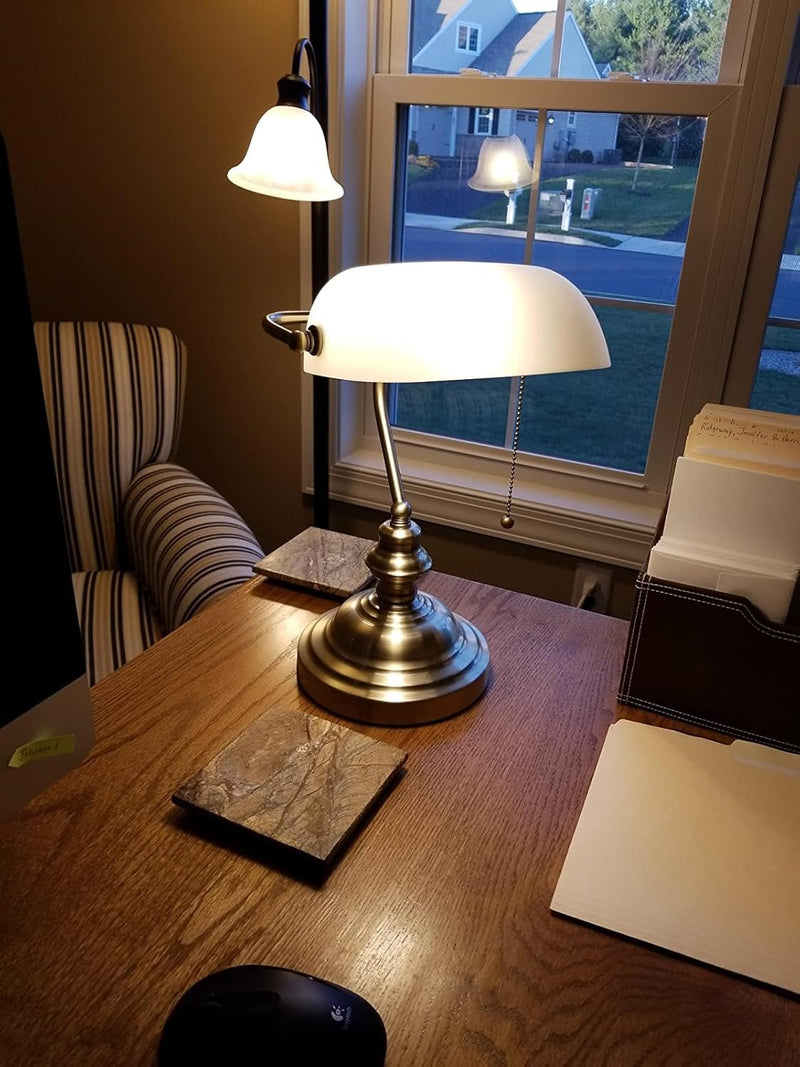 Glass Bankers Desk Lamp USB Fast Charging Port