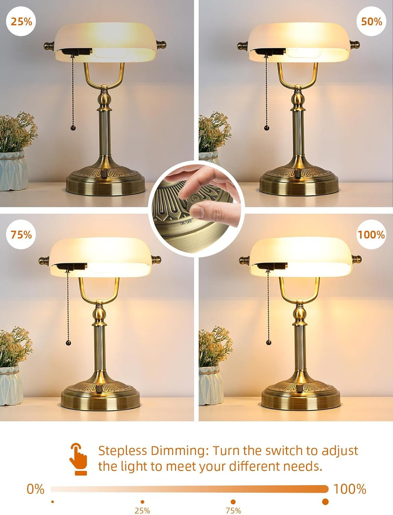 Glass Bankers Desk Lamp USB Fast Charging Port