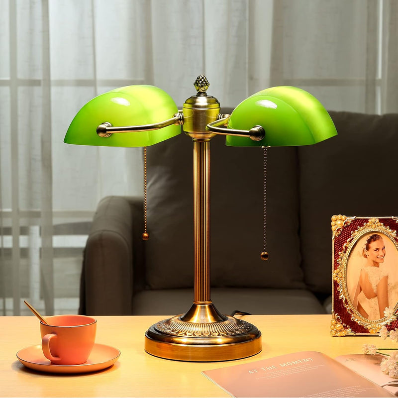 Glass Bankers Desk Lamp USB Fast Charging Port