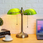 Glass Bankers Desk Lamp with Pull Chain Switch