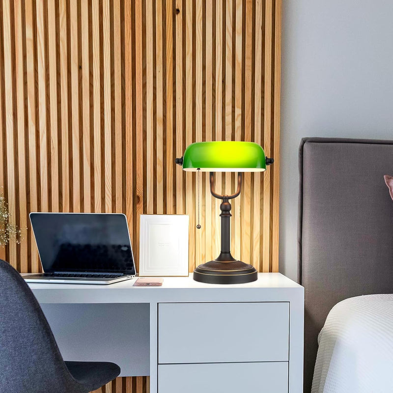Glass Bankers Desk Lamp USB Fast Charging Port