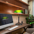 Glass Bankers Desk Lamp with Pull Chain Switch