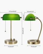 Glass Bankers Desk Lamp with Wireless Charger USB
