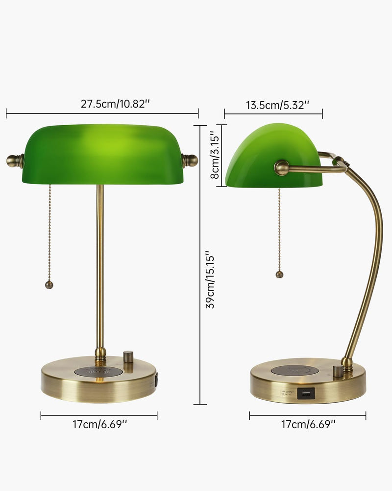 Stepless Dimmable Glass Bankers Desk Lamp