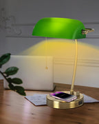 Glass Bankers Desk Lamp with Wireless Charger USB