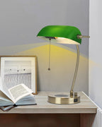 Glass Bankers Desk Lamp with Wireless Charger USB