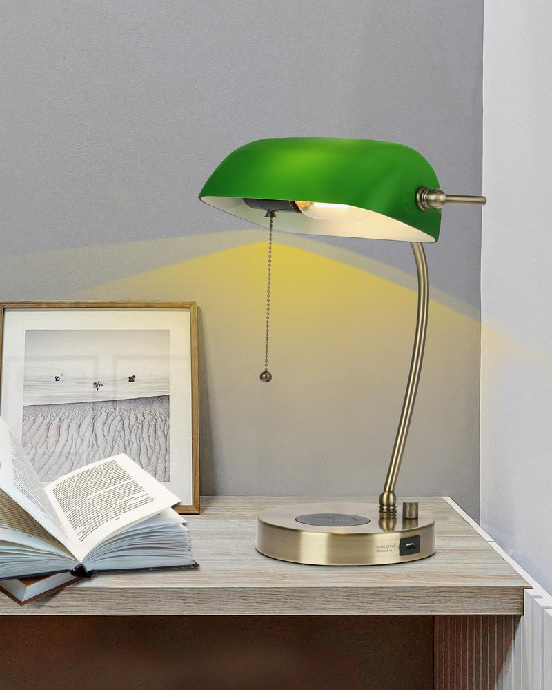 Stepless Dimmable Glass Bankers Desk Lamp