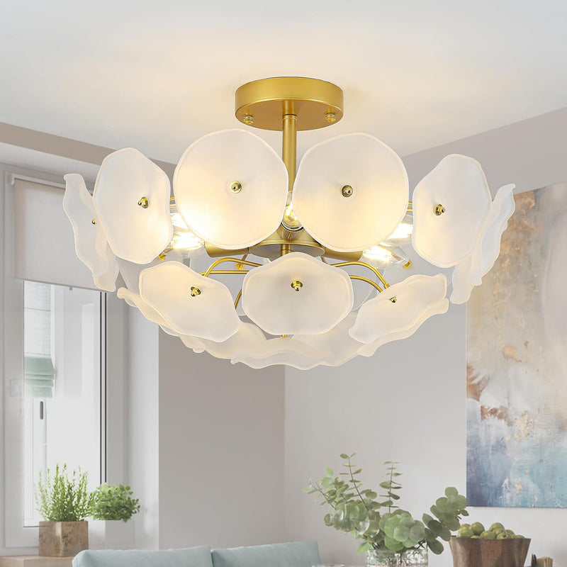 Floral Crystal Ceiling Light 3-Light Chandelier